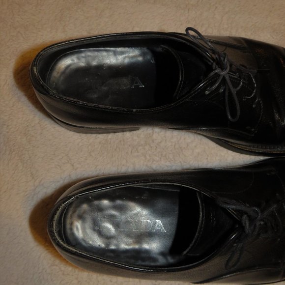 Prada Cap Toe Pebble Textured Black Leather Oxfords Dress Shoes US Size 9 - Picture 9 of 10